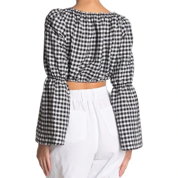 Topshop Gingham Plaid Puff Bell Sleeve Crop Top Plus Size 14 - Picture 2 of 5